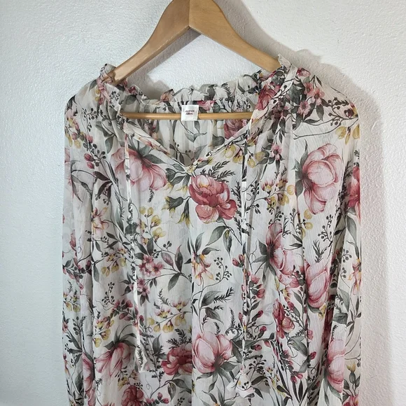 Autres Filles Small Floral Sheer Blouse Boho Tie Neck Top - Picture 8 of 11